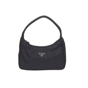 Prada Hobo Handbag Triangle Logo Plate Nylon Black
